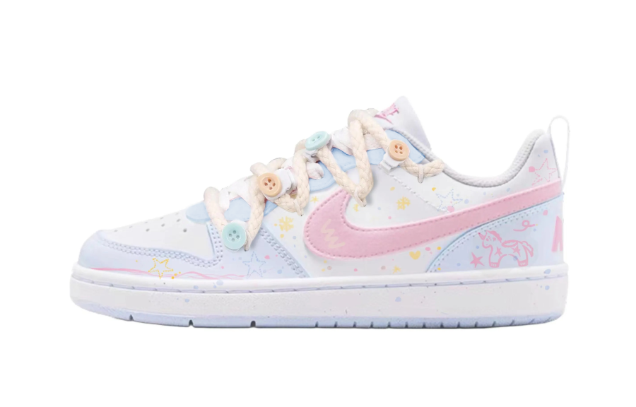Nike Nike Court Borough Cherry Bomb, Sky's The Limit Abrasion Resistant Low top Kids' Skateboarding Shoes Blue Pink Unisex