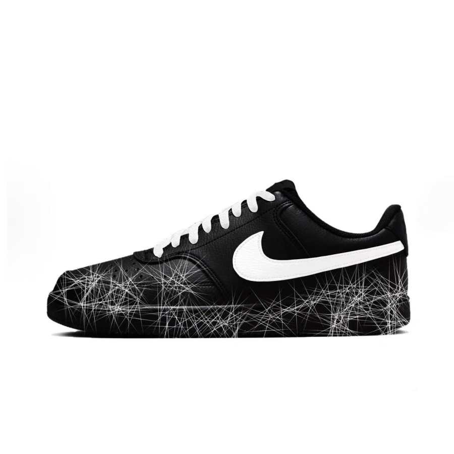 Nike Nike Court Vision Low Flower Branch Custom, Nightly Jacquard Spider Web Low top Skateboard Shoes Unisex Black White