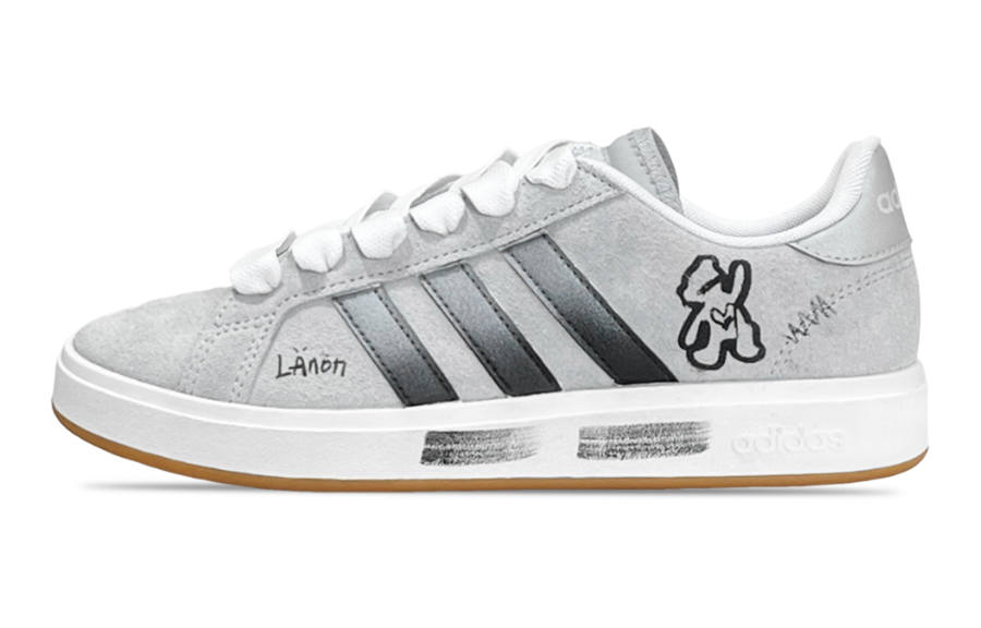 Adidas Adidas GRAND COURT 00s Graffiti Bear Suede Abrasion Resistant Low top Skateboard Shoes Unisex Black Silver Gray