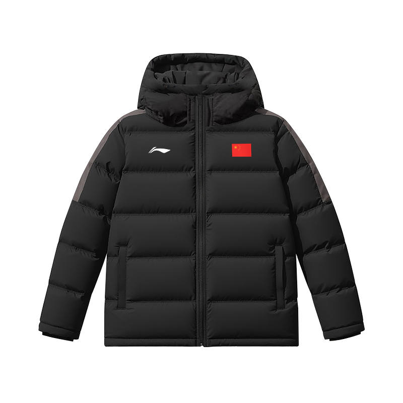 Li-Ning Li Ning Puffer Jackets Unisex Black Hooded Thickened