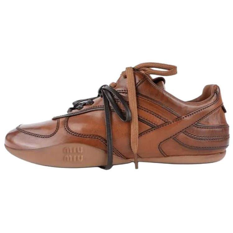 MIU MIU Gymnasium Donna Leather Low top Casual Shoes Women's Brown