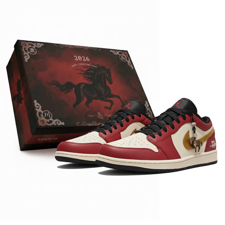 Jordan Jordan Air Jordan 1 LOW Three Times Lab, Horse Year Limited Edition, Leading The Way, Box Abrasion Resistant