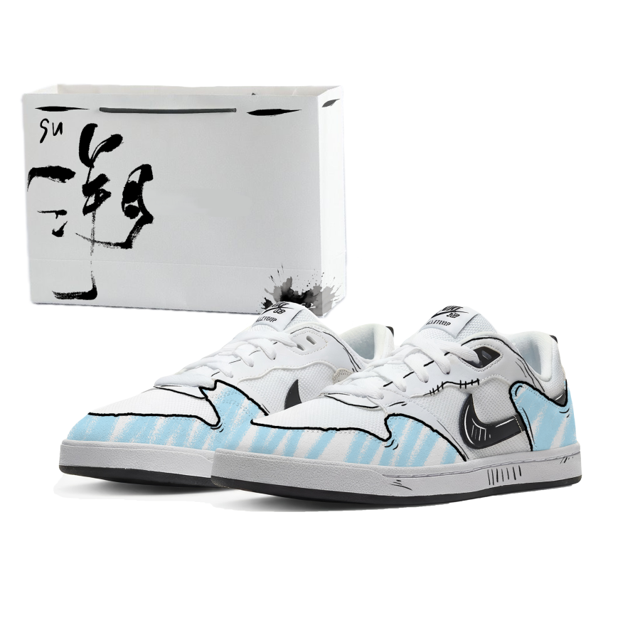Nike Nike SB Alleyoop Blue White Graffiti Suede Slip Resistant Low top Skateboard Shoes Unisex