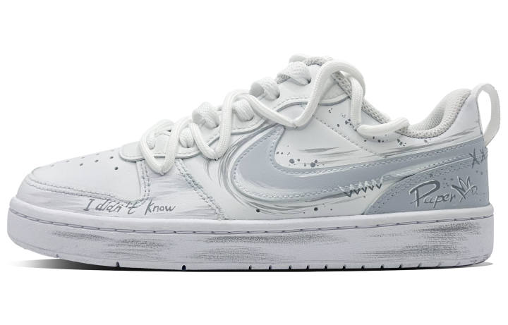 Nike Nike Court Borough Blank Answer Synthetic Leather Lightweight Cushioning Low top Kids' Skateboarding Shoes White