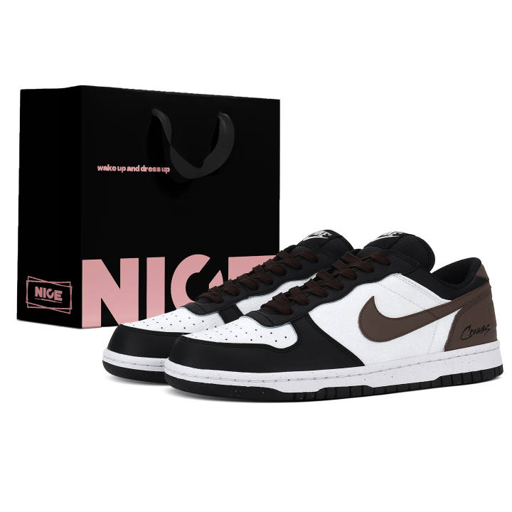 Nike Nike Big Abrasion Resistant Lightweight Breathable Low top Skateboard Shoes Men's Black White Brown