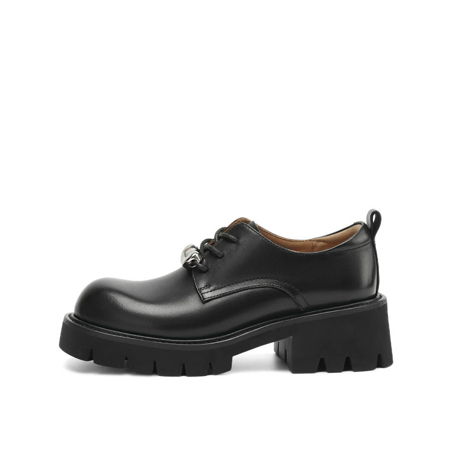 Rosa Bianca Top Grain Cow Leather Casual Shoes 5.1cm Women's Black
