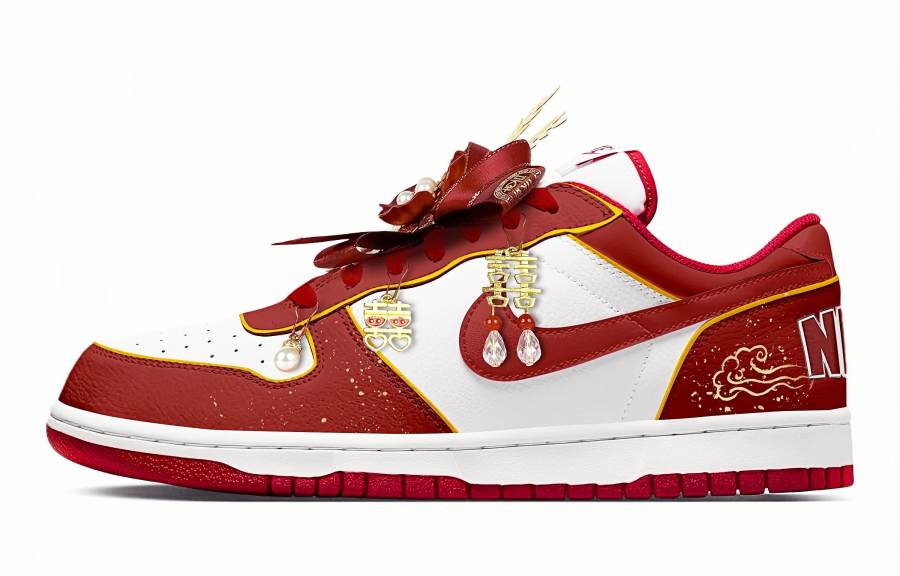 Nike Nike Big Joyful Wedding Red Shoes Abrasion Resistant Breathable Low top Skateboard Shoes Men's White, Red