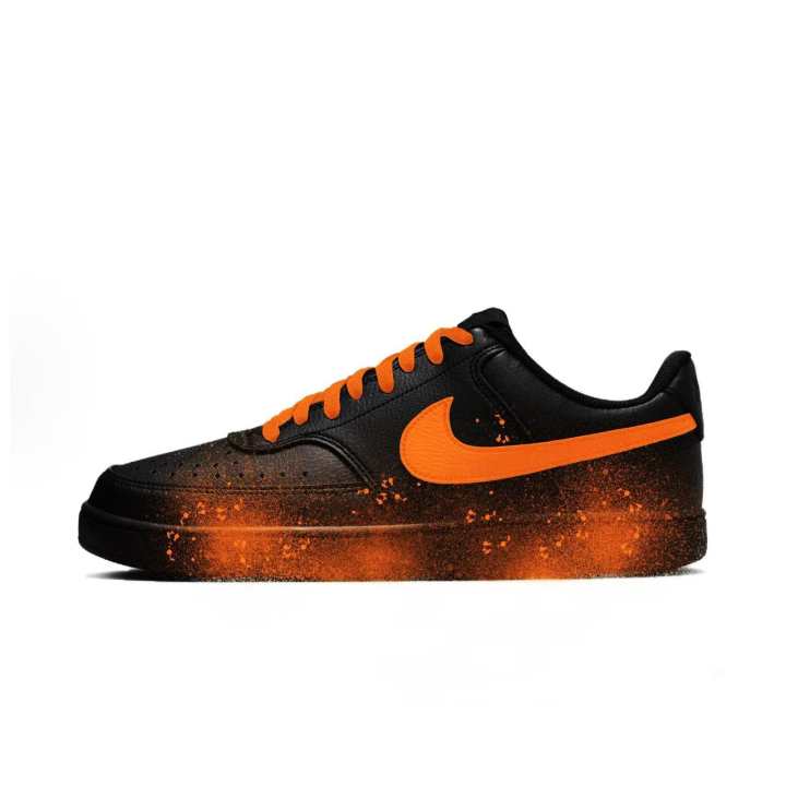 Nike Nike Court Vision Flower Branch Custom, Black Tide Orange Split Low top Skateboard Shoes Unisex Black Orange