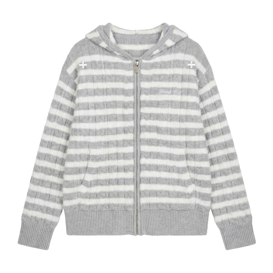 NSTNEW START Sweaters Women's Gray & White Hooded Moderate Cardigan