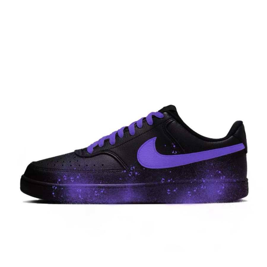 Nike Nike Court Vision Flower Branch Custom, Night Purple Tide Low top Skateboard Shoes Unisex Black Purple