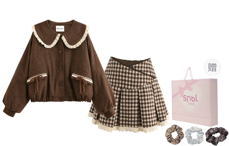 SNBL Two Piece Skirt Sets Women's Peter Pan Collar Thickened Short