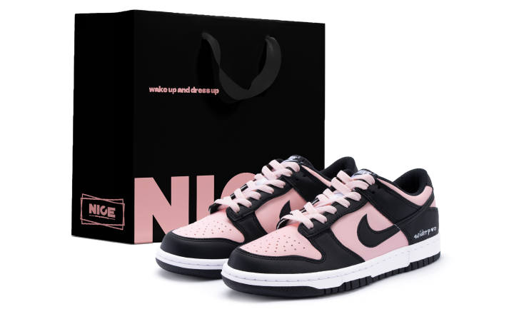 Nike Nike Dunk White Peach Oolong Slip Resistant Lightweight Cushioning Low top Kids' Skateboarding Shoes Black Pink Unisex