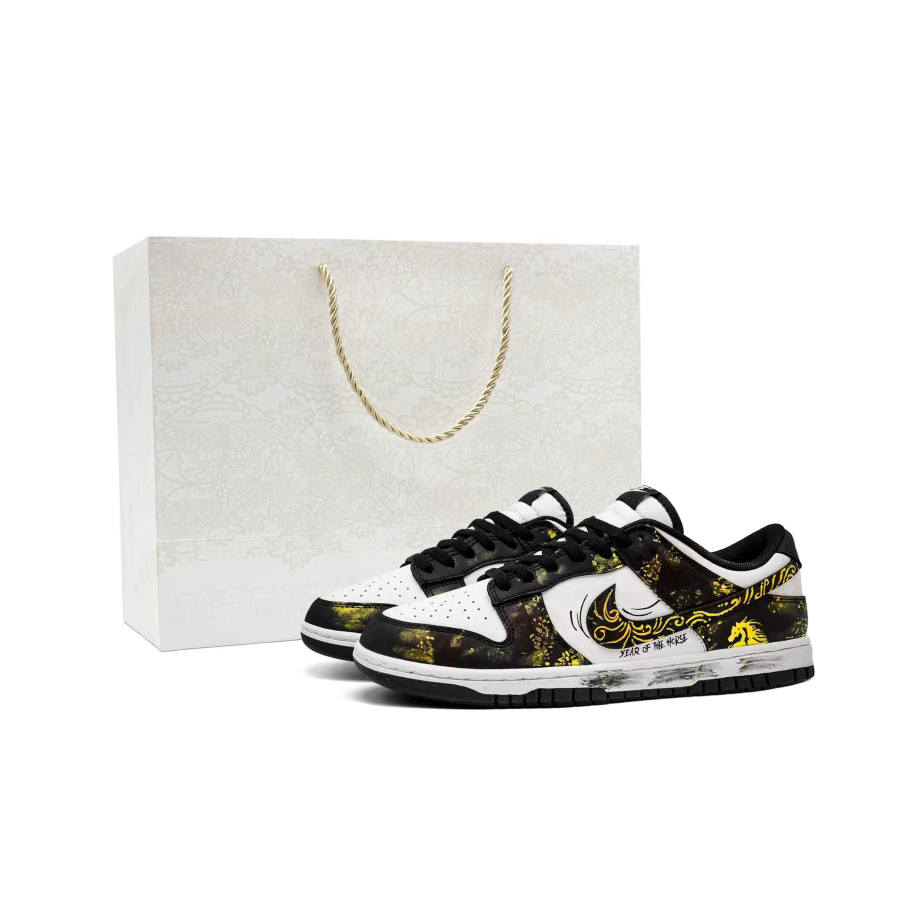 Nike Nike Dunk Galloping Horse And Gilded Shopping Bag Cow Leather Cushioning, Wear Resistant Low top Skateboard Shoes Men's
