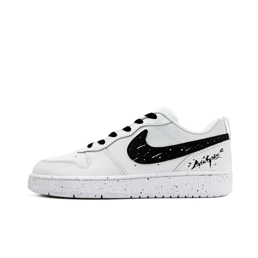 Nike Nike Court Borough 2 Starry Universe Leather Abrasion Resistant Slip Resistant Low top Kids' Skateboarding Shoes White
