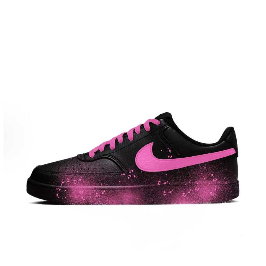 Nike Nike Court Vision Flower Branch Custom, Night Bristly Rose Low top Skateboard Shoes Unisex Black Pink