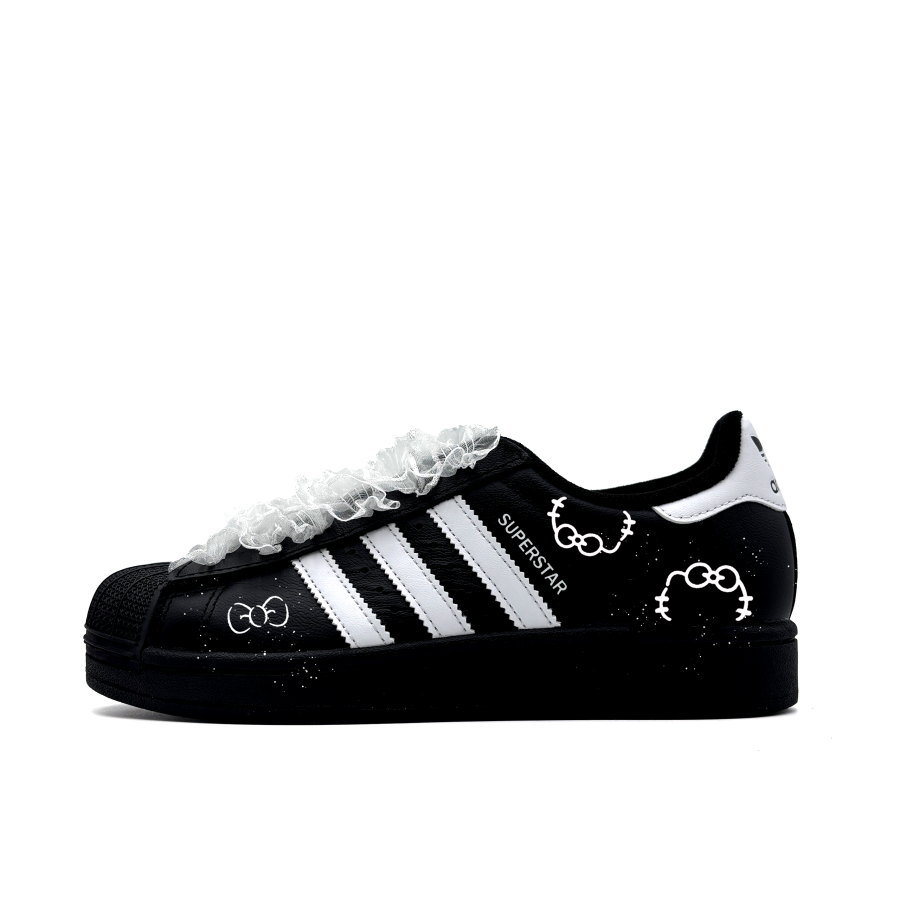 Adidas Originals Superstar 2 Dark Chocolate Bowknot Leather Low top Kids' Skateboarding Shoes Black White Teenagers