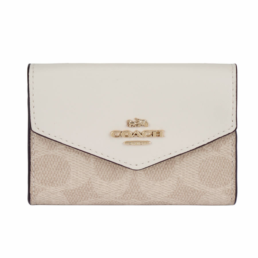 COACH Flap Card Case Coated Canvas Card Holder Mini Women's Chalk White