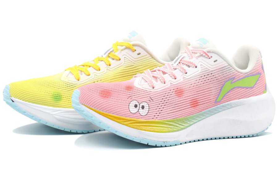 Li-Ning Li Ning Version 2.0 Cushioning Slip Resistant Breathable Low top Casual Running Shoes Unisex Yellow Pink Mismatched