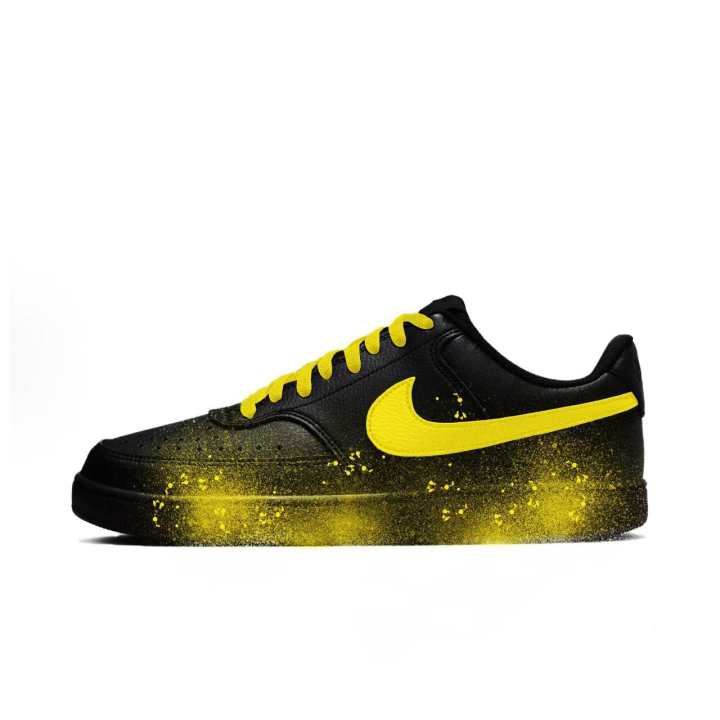 Nike Nike Court Vision Flower Branch Custom, Black Tide Yellow Split Low top Skateboard Shoes Unisex Black Yellow