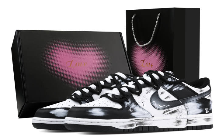 Nike Nike Dunk Mist Black White 1 Heart Box Slip Resistant Abrasion Resistant Low top Skateboard Shoes Unisex Black White