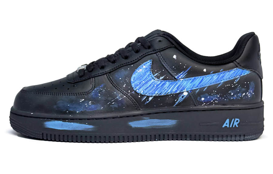 Nike Nike Air Force 1 Leather Abrasion Resistant Low top Skateboard Shoes Men's Black Blue