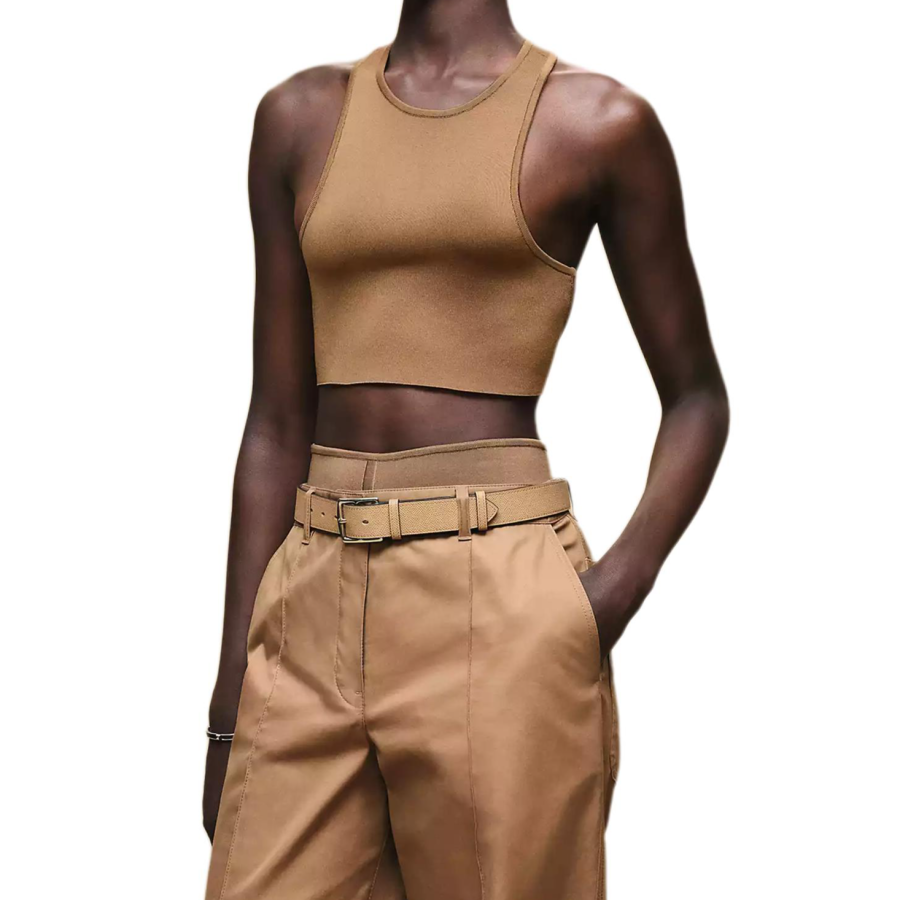 HERMES Tank Tops Women's Light Brown Crew Neck Moderate Other