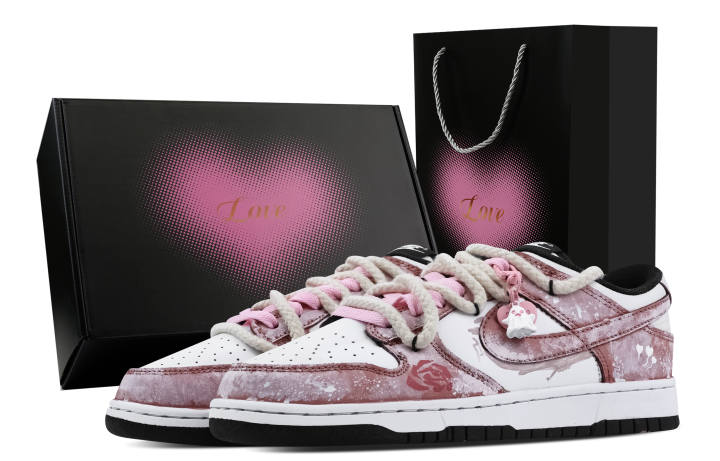 Nike Nike Dunk Rose Mist Heart Box Slip Resistant Abrasion Resistant Low top Skateboard Shoes Unisex Pink White