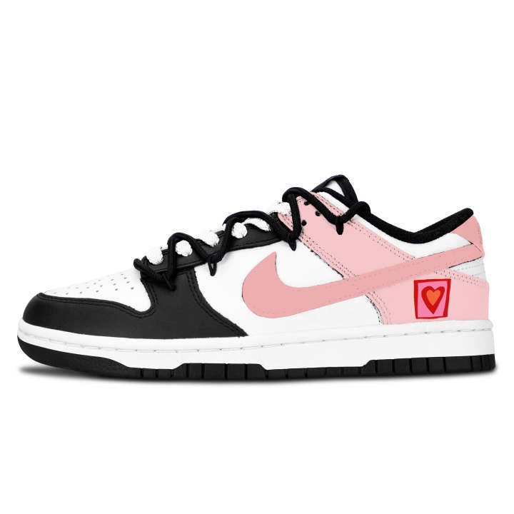 Nike Nike Dunk Black White, Pink Heart Sweet Trend Leather Slip Resistant Abrasion Resistant
