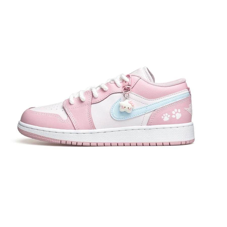 Jordan Jordan Air Jordan 1 Sweet Pink Cat Leather Slip Resistant Abrasion Resistant Low top Children's Basketball Shoes