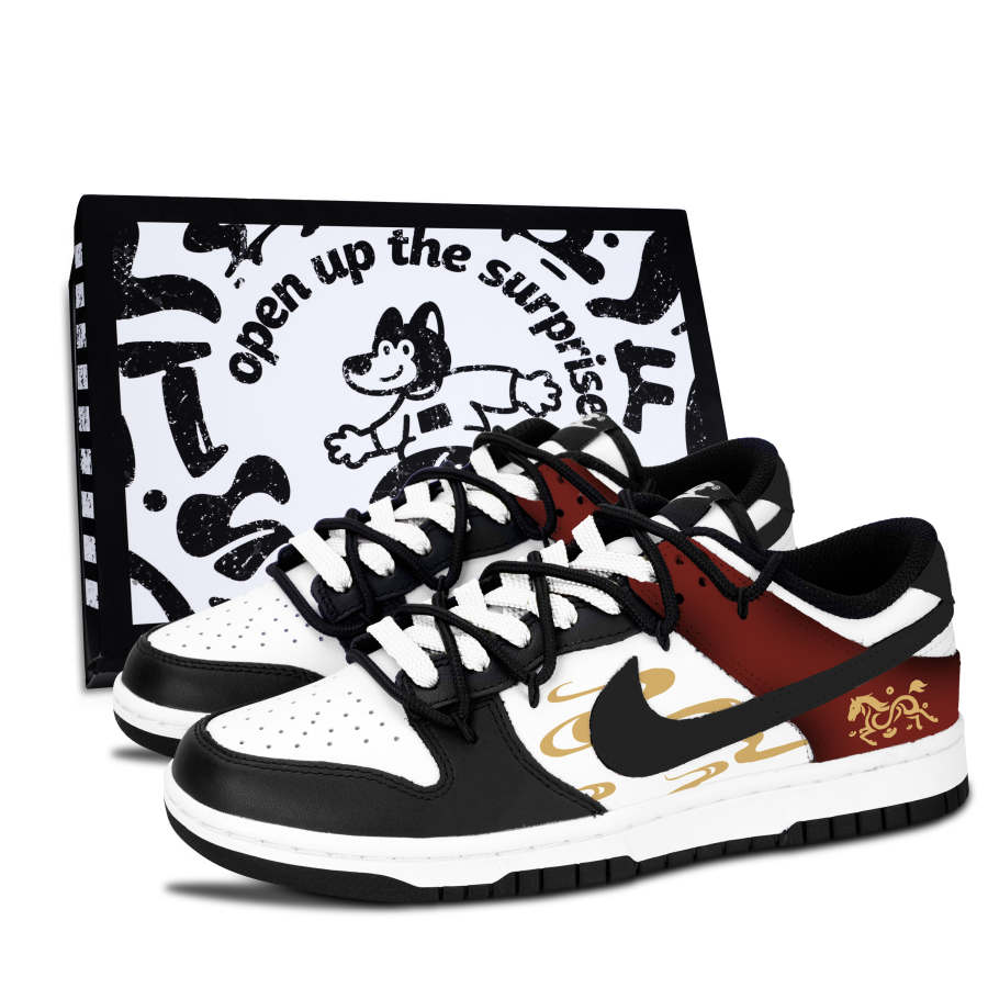 Nike Nike Dunk Black White, Crimson Flame Swift Tide Abrasion Resistant Slip Resistant Abrasion Resistant Slip Resistant