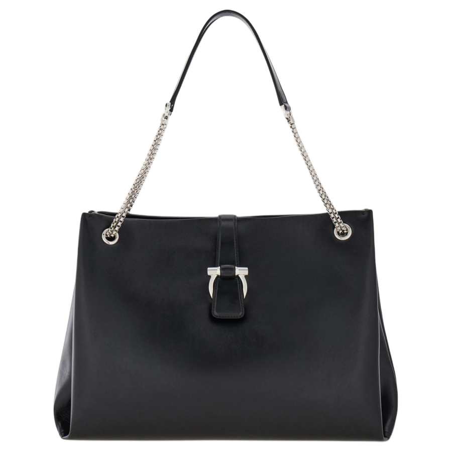 FERRAGAMO Calfskin Tote Bag, Shopping Bag, Handbag, Shoulder Bag Large Women's Black