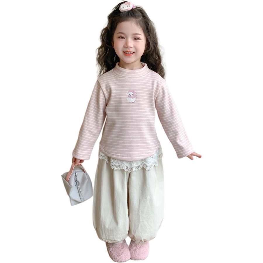 Lanza Casual Sweatshirt Winter Fleece Lined Striped Cartoon Base Layer Children Aged 3 7 Years Old