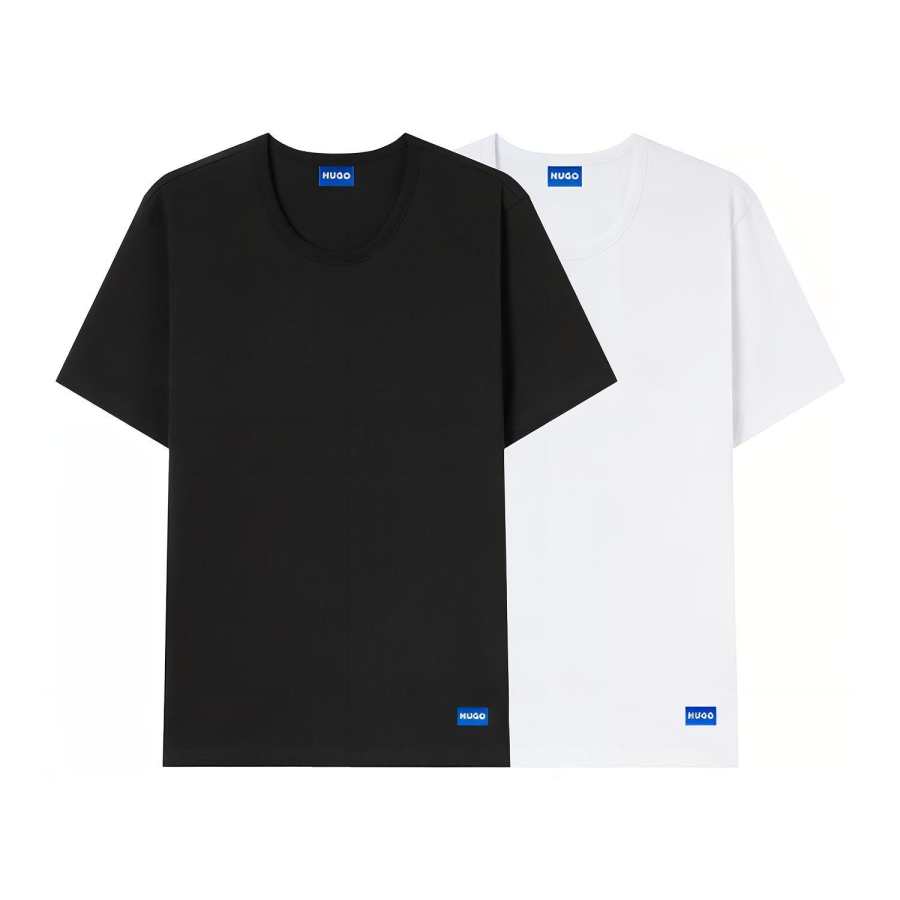 HUGO BOSS T Shirts Men's 2 Pack Black+White Crew Neck Moderate