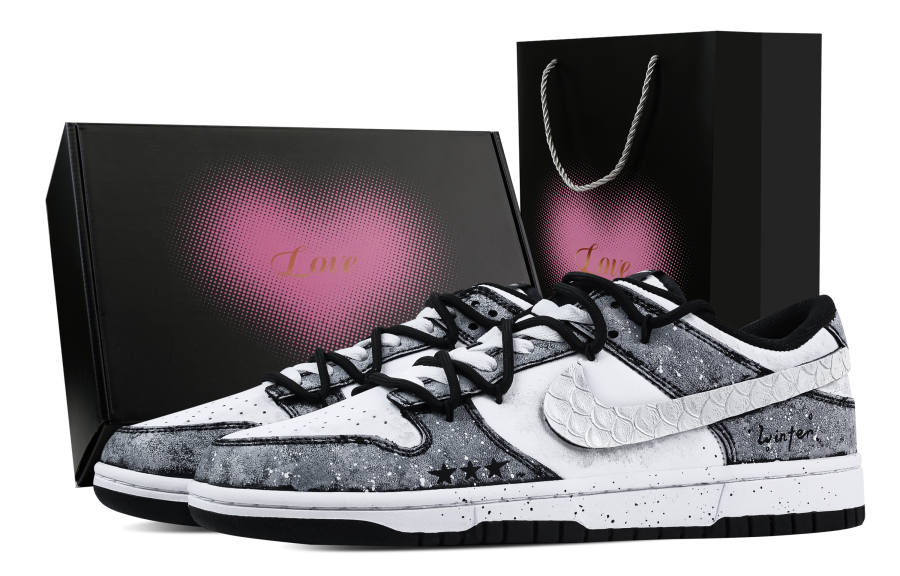 Nike Nike Dunk Frost Vein Star Paint 1 Heart Box Abrasion Resistant Low top Skateboard Shoes Unisex Gray White