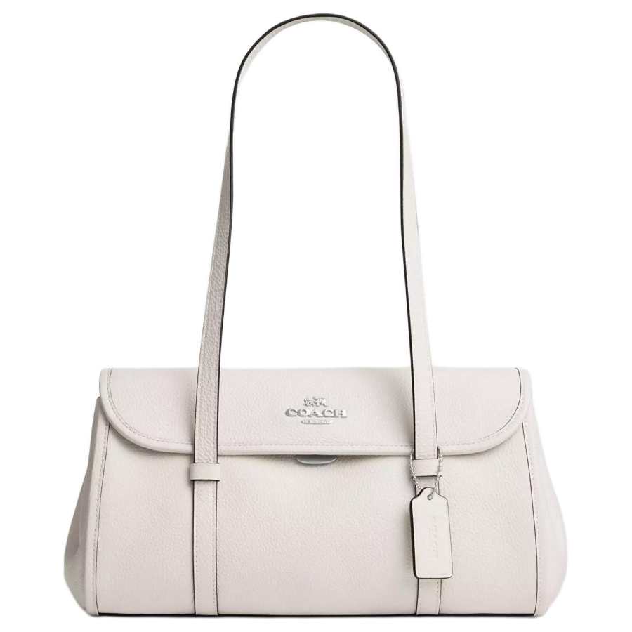 COACH Refined Pebbled Leather Long Handle Bag, Shoulder Bag Large Women's White