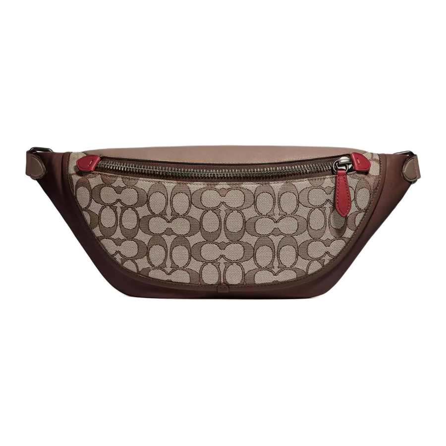 COACH League Canvas Artificial Leather With Leather Waist Bag Chest Bag Large Men's Oak/Maple Brown Red