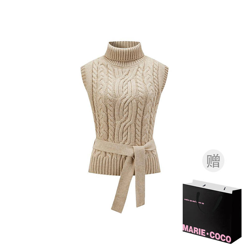 MARIE·COCO Knitwear Women's Vest Tank Top With Belt Turtleneck Moderate A Line