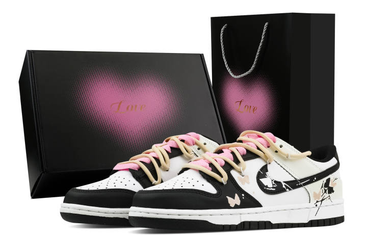 Nike Nike Dunk Butterfly Shadow 1 Heart Box Slip Resistant Abrasion Resistant Low top Skateboard Shoes Unisex Black White