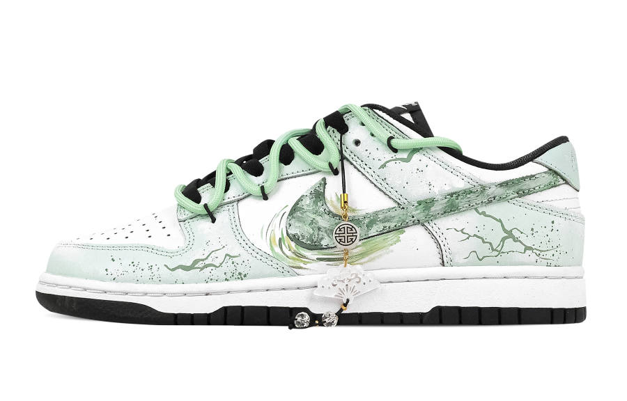 Nike Nike Dunk Ink Painted Green Fan 1 Slip Resistant Abrasion Resistant Low top Skateboard Shoes Unisex White Green