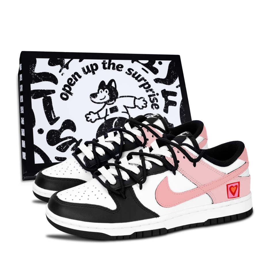 Nike Nike Dunk Black White, Pink Heart Sweet Trend Leather Slip Resistant Abrasion Resistant