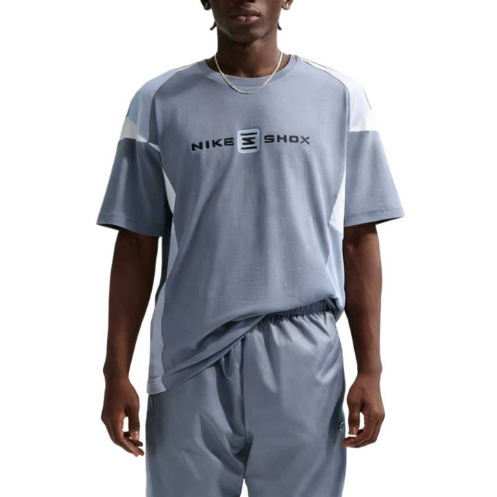 Nike Nike Sportswear T Shirts Men's Limestone Gray/Cobalt Blue/White Crew Neck Moderate