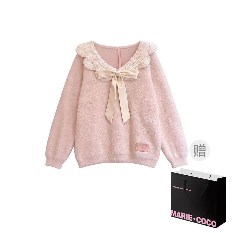 MARIE·COCO Knitwear Women's Pink Knitwear Peter Pan Collar Moderate A Line
