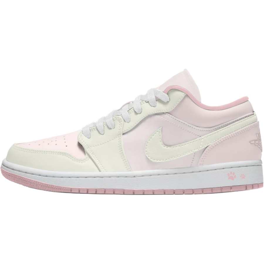 Jordan Jordan Air Jordan 1 Lotus Mist Abrasion Resistant Low top Children's Basketball Shoes White Pink Teenagers