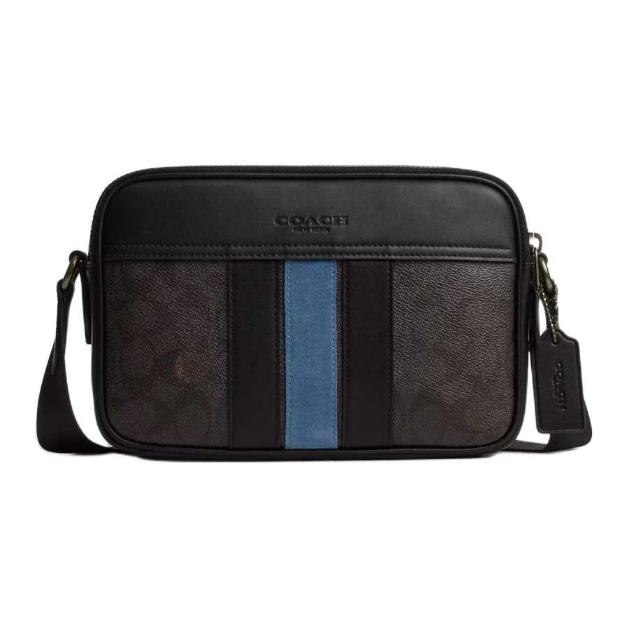 COACH Graham Coated Canvas With Suede And Smooth Calfskin Crossbody Bags Medium Unisex Gunmetal Gray