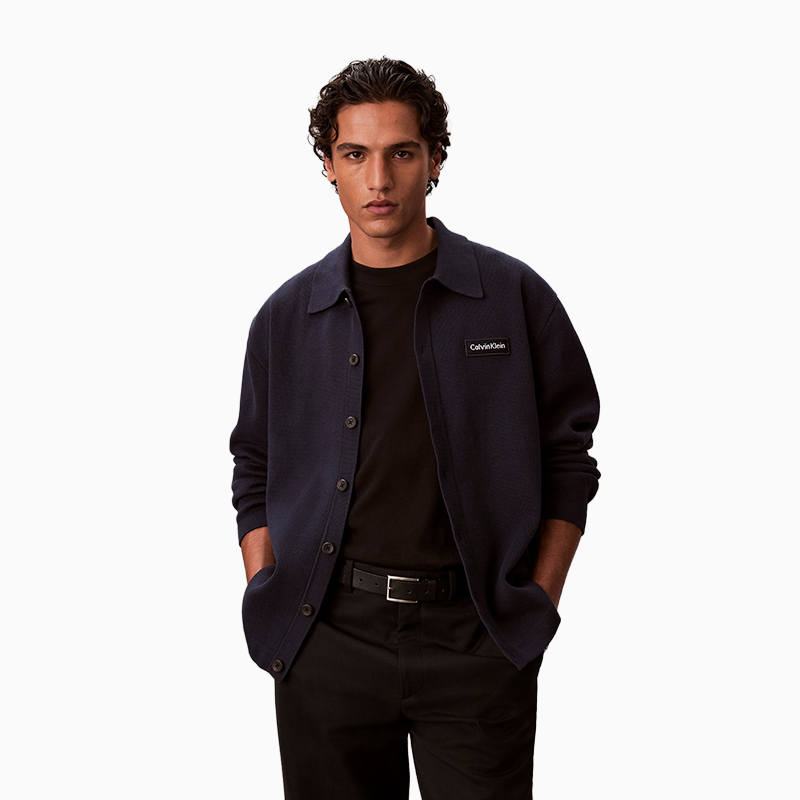 Calvin Klein Knitwear Men's CEF Navy Blue Lapel Moderate