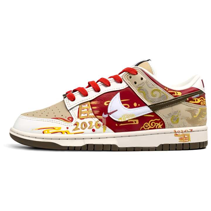 Nike Nike Dunk Red Sky Cloud Pattern, Twenty Six, Horse Year Limited CNY Abrasion Resistant Low top Skateboard Shoes Men's