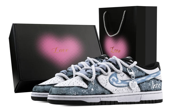 Nike Nike Dunk Dyed Sweet Hook 1 Heart Box Abrasion Resistant Low top Skateboard Shoes Unisex Blue White