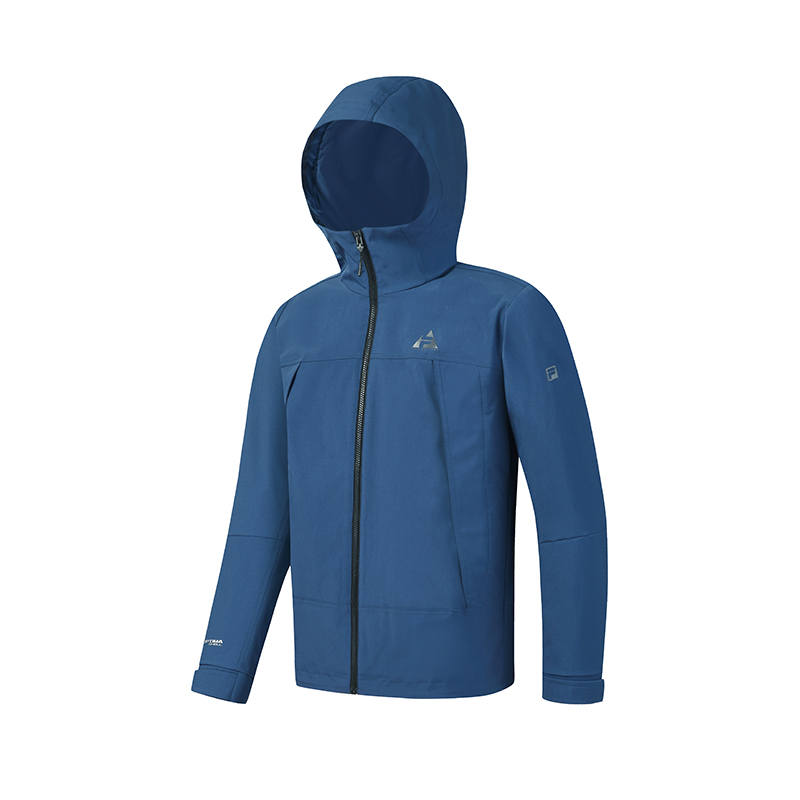 FILA Jackets Men's Badge Blue Hooded Non Detachable Moderate Straight Fit