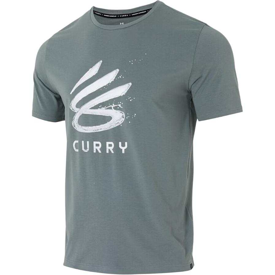 Under Armour T Shirts Men's Gray Green Crew Neck Moderate