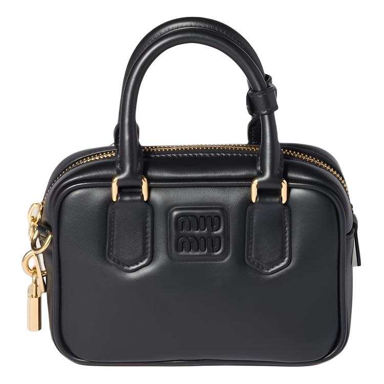 MIU MIU Arcadie Cow Leather Handbag Small Women's Black